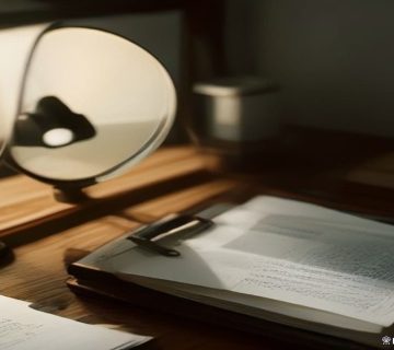 Ahşap masa üzerinde büyüteç ve gizli dosyalarla Dedektif Ankara bürosu
