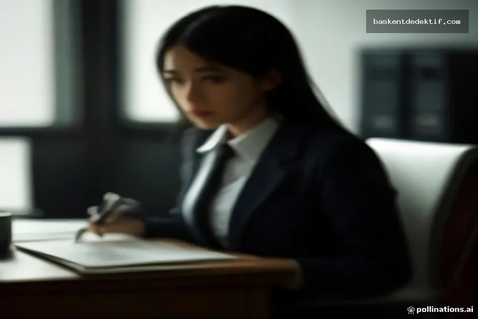 Karanlık ofiste belgeleri inceleyen Dedektif Ankara odaklanmış çalışıyor