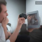 Detektif Eş Takibi için tablet’te izleme görüntülerini inceleyen ofiste çalışan profesyonel