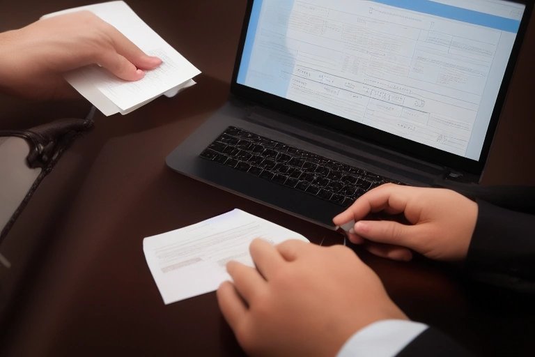 Otel kaydı formu dolduran eller ve oda anahtar kartı