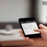 Smartphone hotel booking app interface on café table with search results