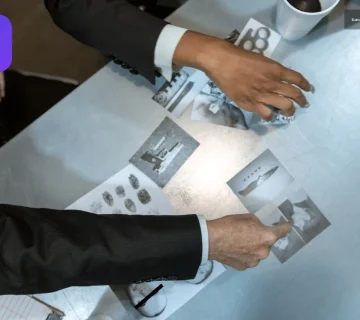 Dedektif fotoğraf ve parmak izlerini inceliyor