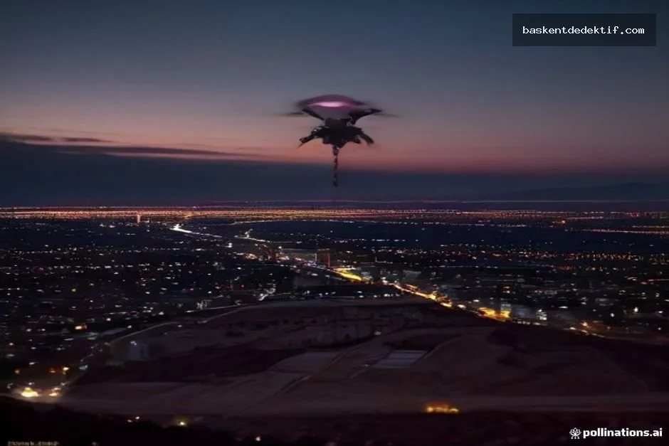 Ankara eş takip süreçlerinde modern şehir üzerinde süzülen gözetleme dronu