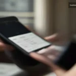 Smartphone ekranında otel rezervasyon uygulaması arayüzü gösteren profesyonel fotoğraf
