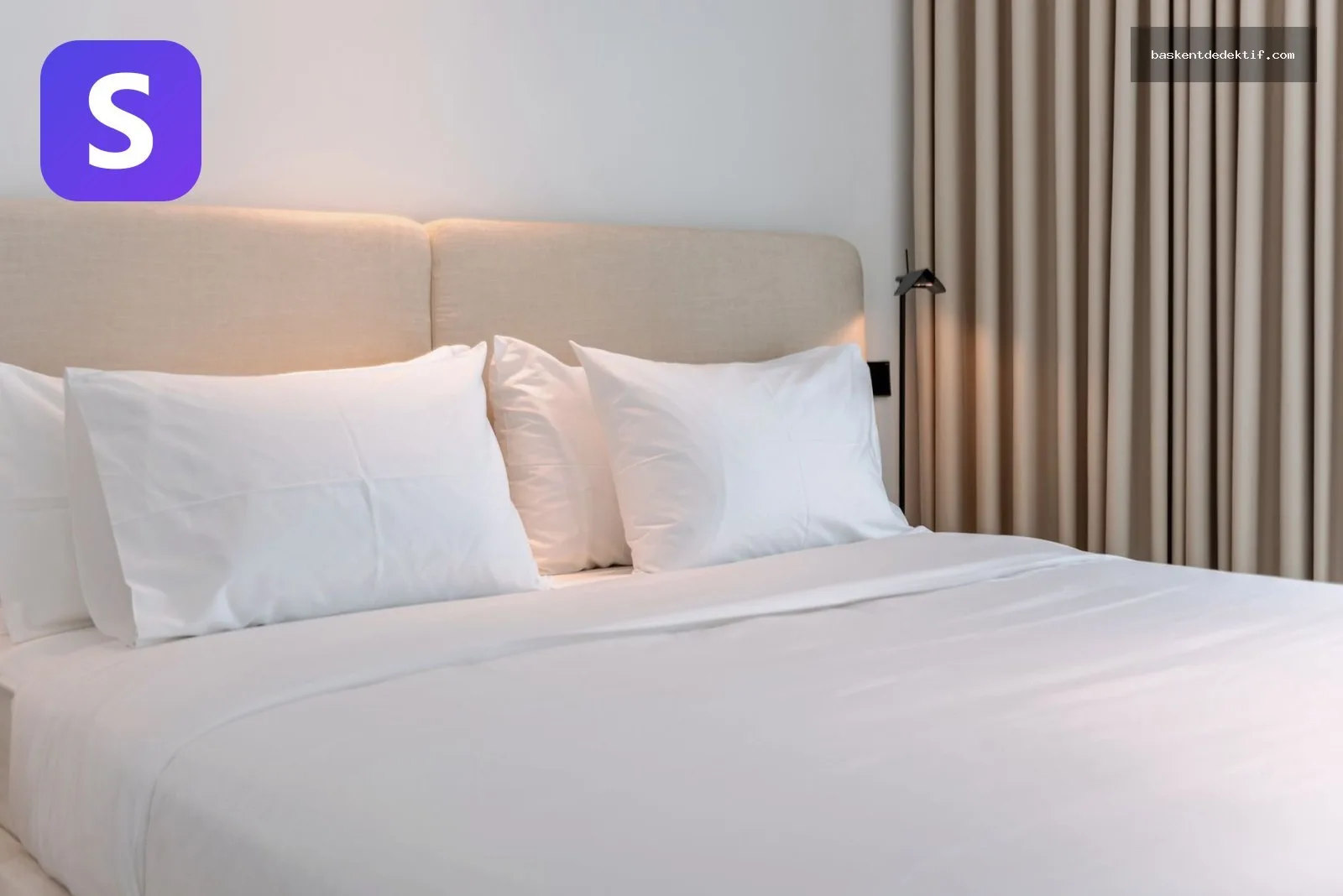 Otel kayıtları çıkart butonu modern yatak odası arka planında