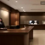 Otel kaydı için resepsiyon masası ve yardım eden görevli