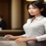 Otel resepsiyonunda profesyonel otel kaydı işlemi yapan misafir ve görevli